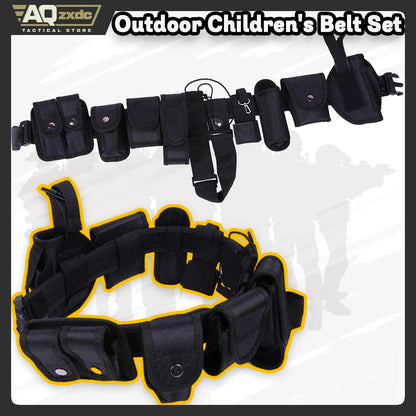 Children's Tactical Belt Set, Outdoor Modular Equipment System, Waist Belt with 9 Component Pockets for Police, Security Guard