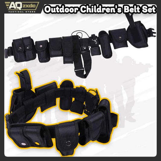 Children's Tactical Belt Set, Outdoor Modular Equipment System, Waist Belt with 9 Component Pockets for Police, Security Guard