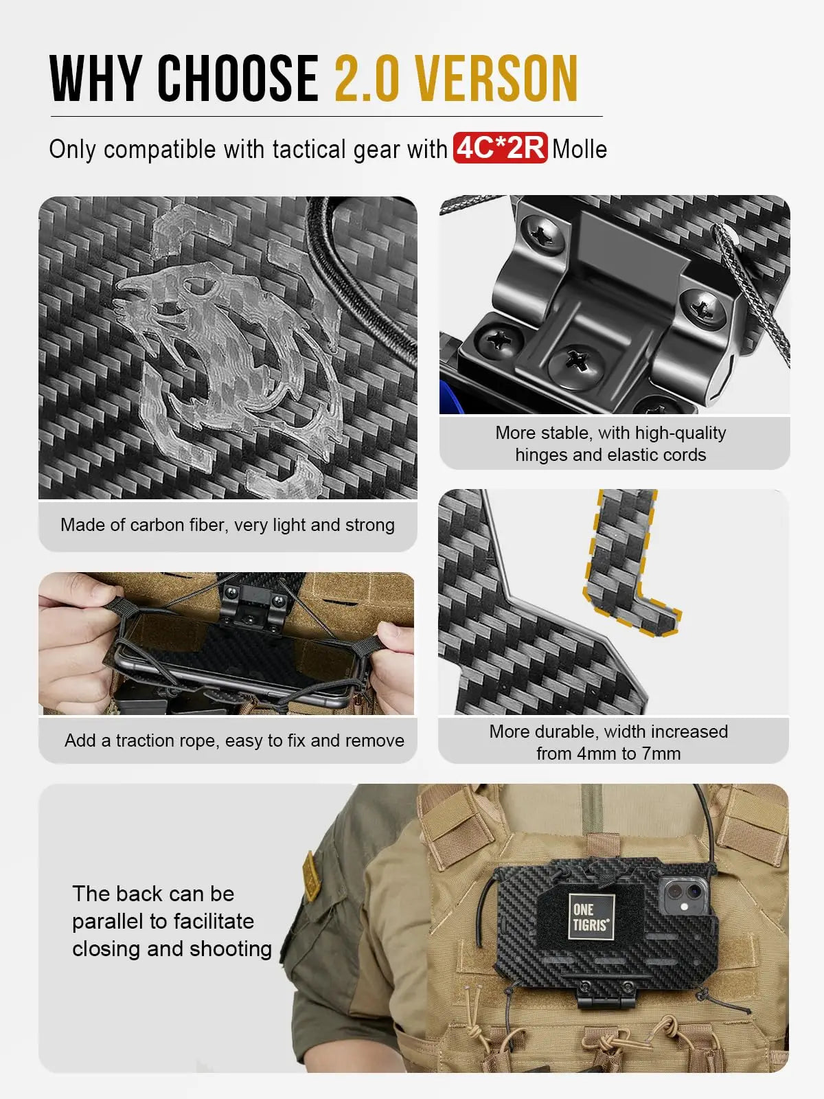 AQzxdc MOLLE Phone Holder, Plate Carrier Accessories Tactical Vest Phone Holder Phone Chest Mount for Cellphone Screen 4.7"-6.8"