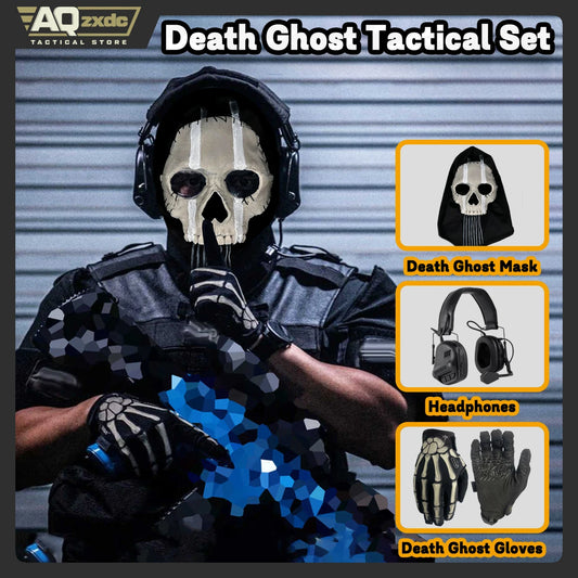 AQzxdc Cod Ghost Mask V2 Set - Tactical Head Mounted Headset - Ghost Gloves Airsoft COD Cosplay Airsoft Tactical Skull Full Mask