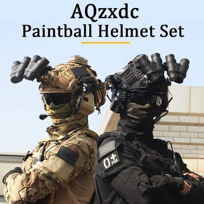 FAST Airsoft Helmet Set, with Four Eyes Telescope Model and Soundproof Headphones, Flashlights, Goggles, Signal Lights Etc