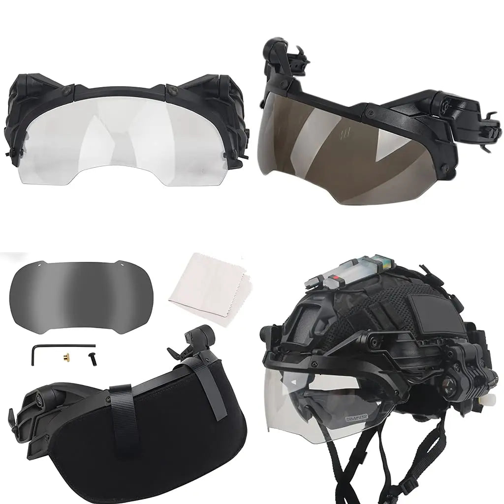 Fast Paintball Helmet, Tactical Protective Sets with Retractable Goggles & Military Flashlights & Signal Lights, for Paintball