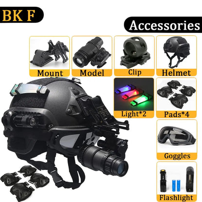 FAST Helmet, with Goggles, Flashlight, Flashing Lights, NVG Imitations, Knee and Elbow Pads, for Outdoor Games Airsoft Paintball