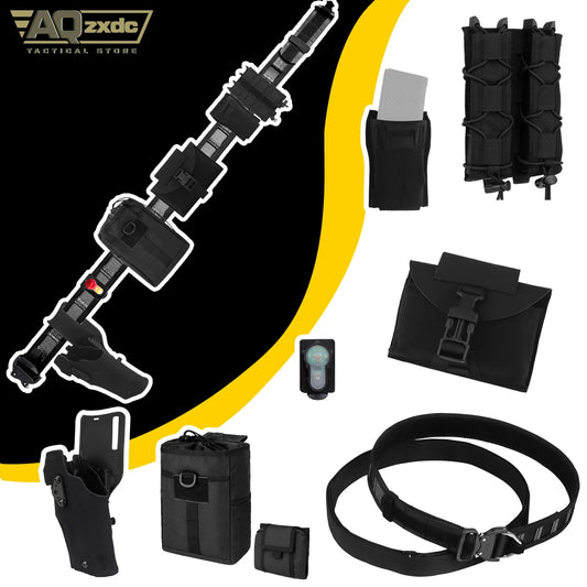 Tactical Military Left-handed Holster Belt Set with Double Mag Bag AR Mag pouch, Quick-Release Medical Bag, Folding Sundries Bag