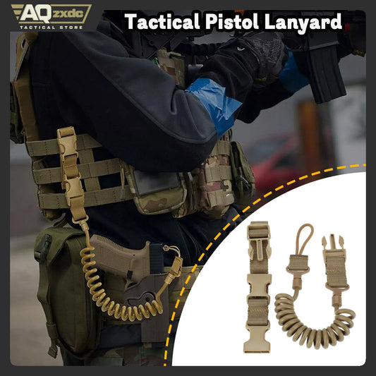 AQzxdc Tactical Pistol Lanyard Elastic Handguns Secure Rope Sling Molle System Gun Sling for Hunting Accessories