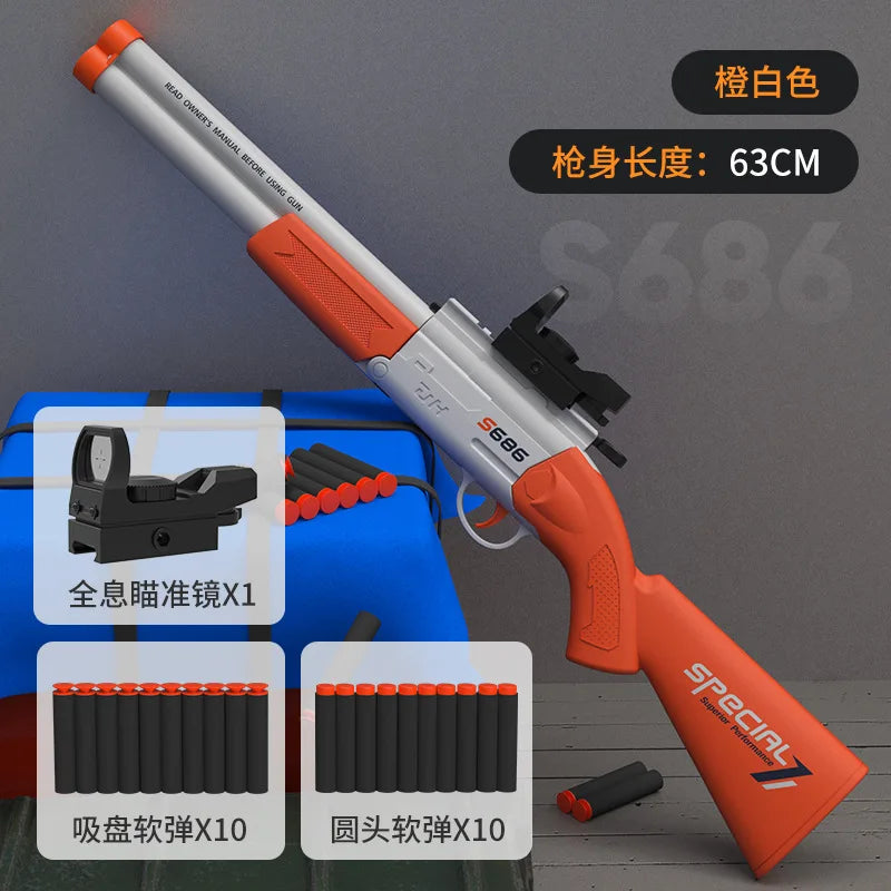 S686 Double Barreled Rifle Long Toy Gun Airsoft Launcher Dual Soft Bullets Outdoor Sports Game Shot Gun Weapon for Kids Gift