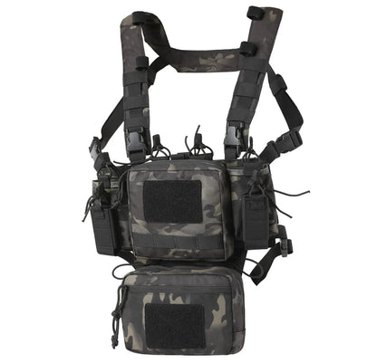 AQzxdc Tactical Chest Rig, Adjustable & Detachable Molle Micro Chest Rigs, with 5.56/7.62 Magazine Pouch, Pistol Pouch for CS
