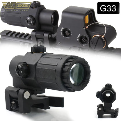 Hunting G33 Holographic Sight 3X Magnifier, w/Switch to Side Quick Detachable QD Mount for 558 Reflex Sight