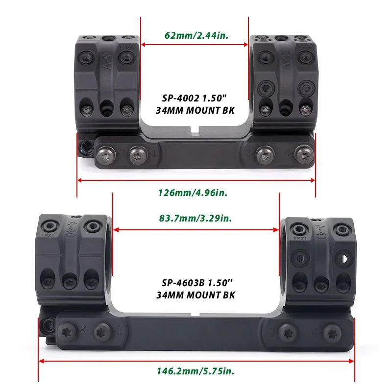 New SP-4603B Tactical 34mm 6MIL/20.6MOA 1.5" Picatinny Scope Mount for Scopes 38mm Height