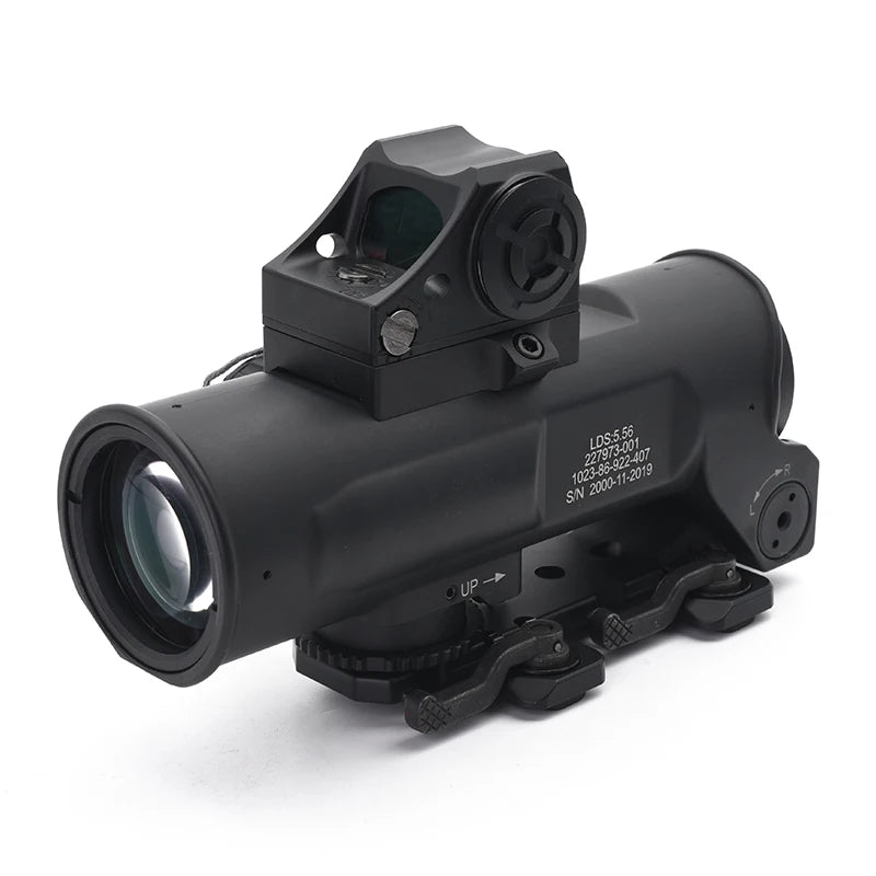 OS4x Tactical Rifle Scope 4x 32mm Illuminated 5.56 Ballistic Chevron Reticle Matte With CQB Red Dot Sight Black Combo
