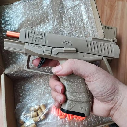 Mini Black Toy Gun PPQ Continuous Firing Shell Throwing Gun Model Soft Bullet Launcher BlowBack Airsoft Pistol for Kids