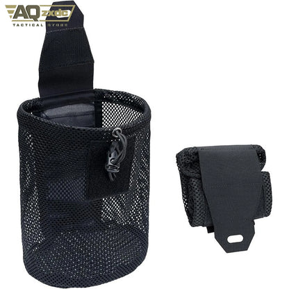 AQzxdc Tactical folding sundries storage waist bag MOLLE tactical mesh water bottle bag mesh recycling bag