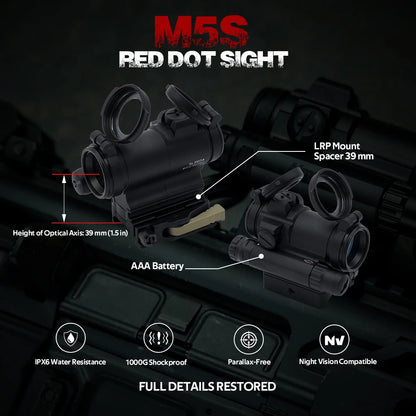 NEW OPP TACTICAL M5S Sight for Hunting Airsoft Full Markings 2 MOA Red Dot For Precision And Fast Target Acquisition With Mount