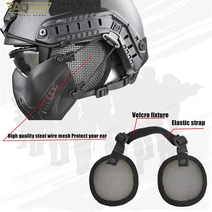 AQzxdc Tactical Airsoft Military Paintball Metal Mesh Side Cover with Ear Protection for Fast Helmet (Not Including Helmet)