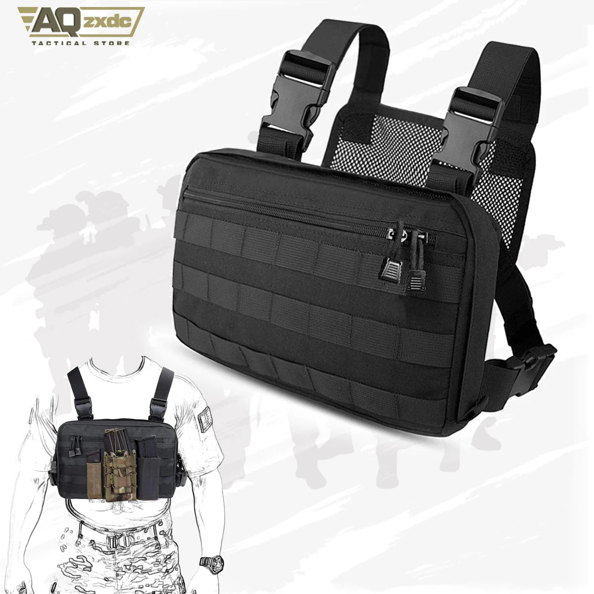 Tactical Chest Rig Molle Chest Rig Bag Chest Rig Airsoft, Radio Chest Harness Holder Holster Vest for Two Way Radio Walkie Talki