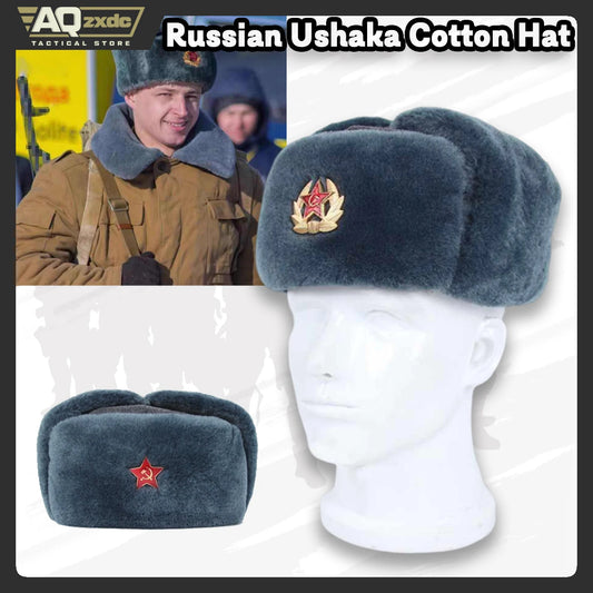 AQzxdc Cold War Soviet Russian Ushaka Cotton Hat M69 Red Army Star Gray Winter Hat Flocked Lei Feng Hat