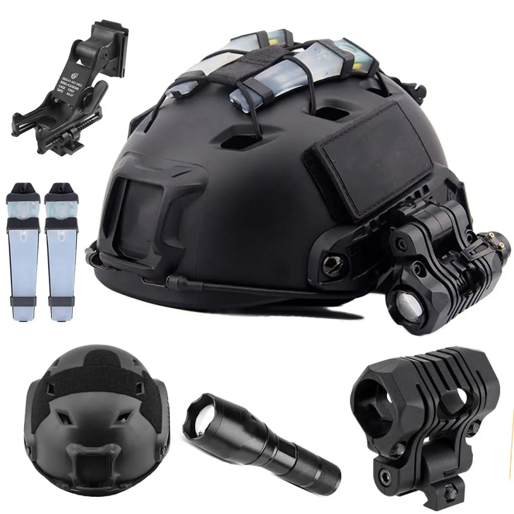 Airsoft Helmet Set, Tactical Goggles Helmet Light Signal Light Tactical Flashlight and Night Vision Goggle (Nvg) Mount Bracket