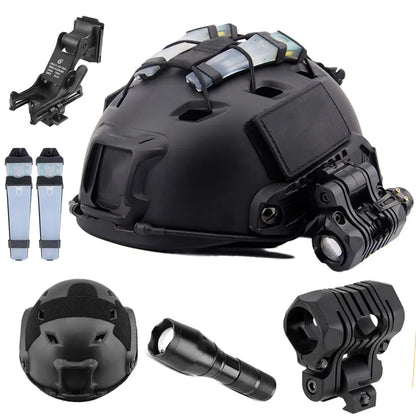 Airsoft Helmet Set, Tactical Goggles Helmet Light Signal Light Tactical Flashlight and Night Vision Goggle (Nvg) Mount Bracket