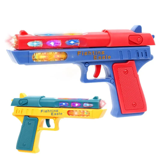 Electric Light Up Pistol Toy Hand Gun Toys with Dazzling LEDs Light Fighting Sound Unique Telescopic Action Pistol for Kids Gift