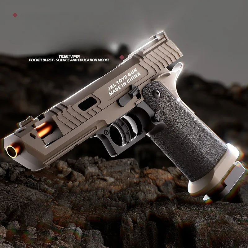 Black Gun TTI Pistol Mechanical Continuous Fire Shell Ejection Empty Hanging Soft Bullet Blaster Toy Gun Gift