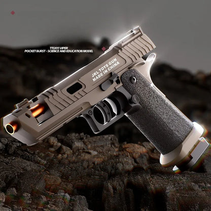 Black Gun TTI Pistol Mechanical Continuous Fire Shell Ejection Empty Hanging Soft Bullet Blaster Toy Gun Gift