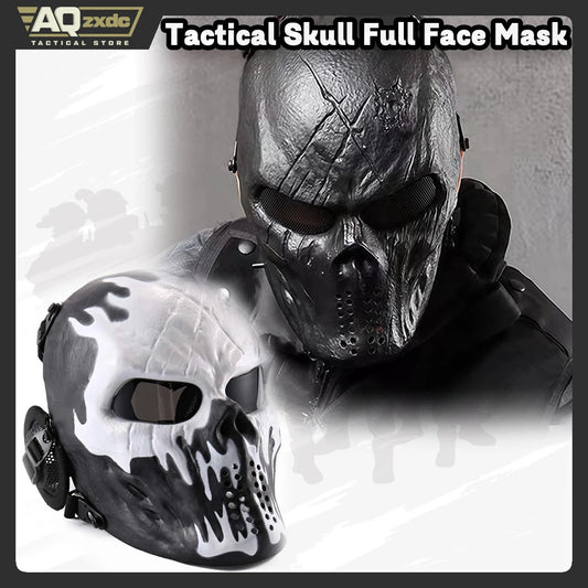AQzxdc Airsoft Mask, Skull Full Face Mask for Halloween Airsoft CS Game Cosplay and Masquerade