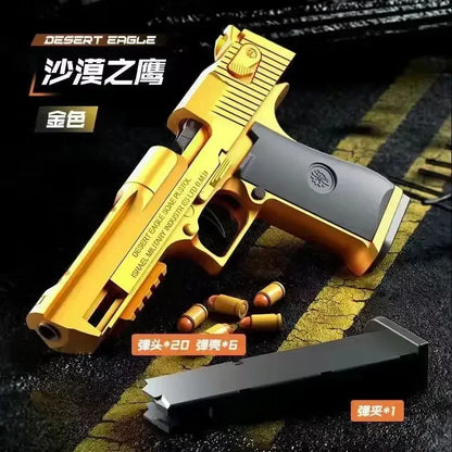 2024 Mechanical Continuous Fire Desert Eagle Pistol Shell Ejection Black Gun Empty Hanging Soft Bullet Blaster Toy Gun Gift