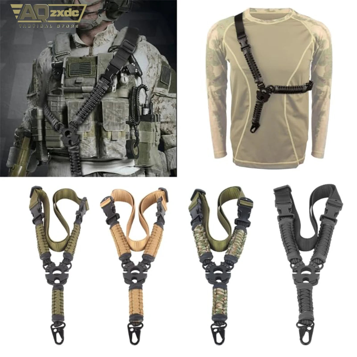 AQzxdc  Tactical Gun Sling 3 Point Bungee Airsoft Rifles Strap Belt Military Hunting Part Three Point Gun Strap for Airsoft Game