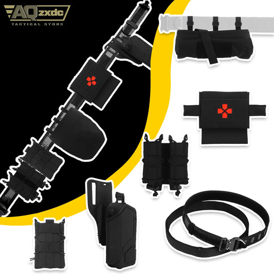 AQzxdc Airsoft Belt Set With Double Magazine Pouch, PHC Recovery Bag, Small Fast Medical Kit, X300 Universal Quick Draw Holster