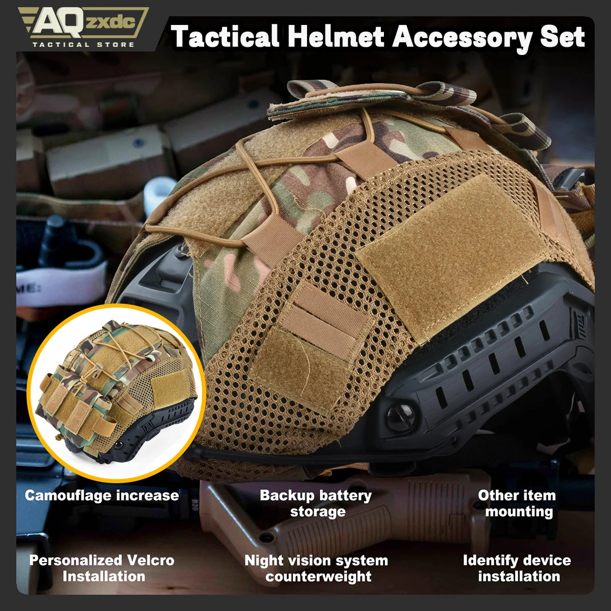 AQ Tactical Helmet Cover for Airsoft Helmet in Size M/L, MK2 Helmet NVG Battery Pack Case Counterweight Pouch Balance Weight Bag