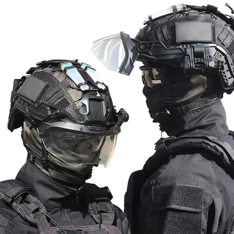AQzxdc Tactical Flashlight Set Adjustable Helmet Visor with Airsoft Helmet and Helmet Cover for Paintball BBS Gun Shooting Game