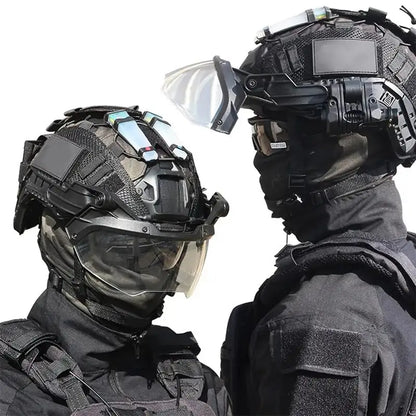 AQzxdc Tactical Flashlight Set Adjustable Helmet Visor with Airsoft Helmet and Helmet Cover for Paintball BBS Gun Shooting Game