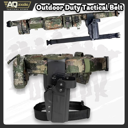 Military Camouflage Belt Set With Double Mag Bag & Folding Storage Bag & Sundries Bag & Double Grenade Bag & Quick Draw Holster