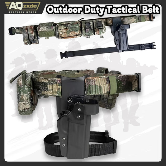 Military Camouflage Belt Set With Double Mag Bag & Folding Storage Bag & Sundries Bag & Double Grenade Bag & Quick Draw Holster