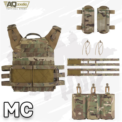 Tactical JPC2.0 Vest Set with R-type JPC Vest Shoulder Pad Cover & Double-Row Waist Seal & Molle Triple Elastic Functional Bag
