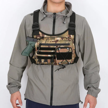 AQzxdc Outdoor Sports Chest Bag for Men, Chest Vest Holster Fits Most Pistols, EDC Travel Chest Pack for Running, Hiking