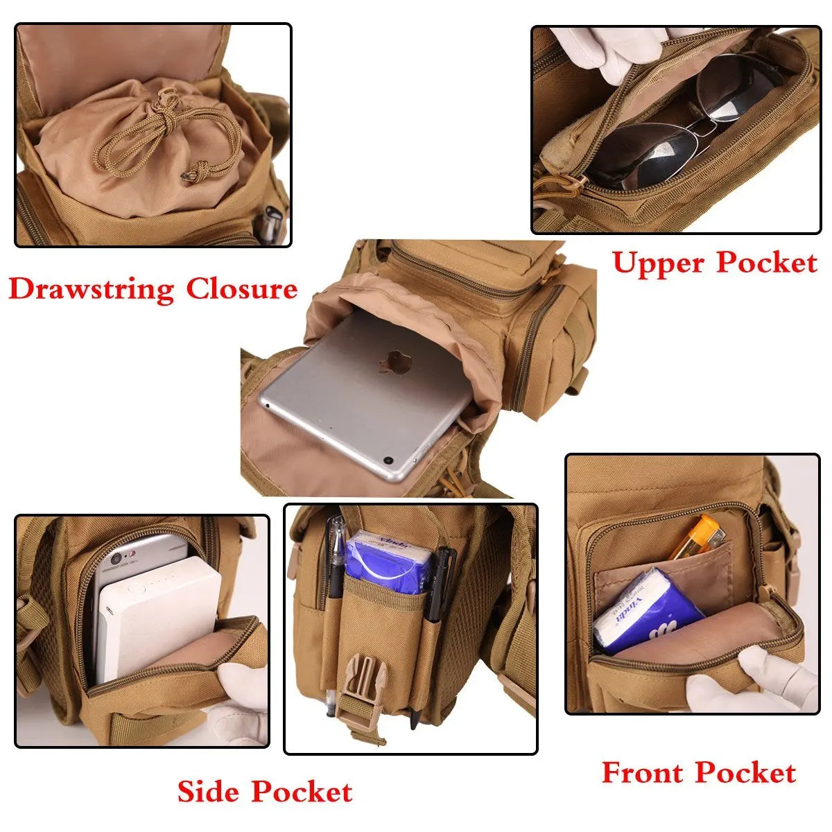 AQzxdc Multi-Purpose Hiking Waist Fanny Pack Tactical Military Drop Leg Bag Running Backpack Outdoors Cycling Pouch Shoulder Bag