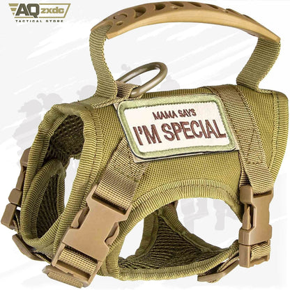 Tactical Dog Harness for Small Dogs Working Training Khaki Adjustable Soft Padded Dog Vest Harness No-Pull Outdoor Military Pet