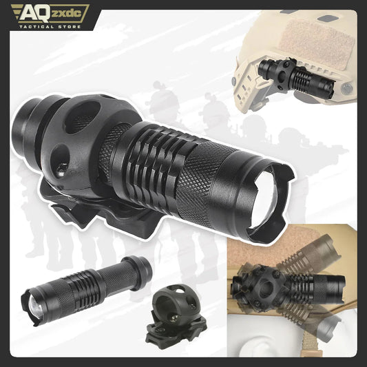 AQzxdc Military Helmet Light, Mini Clampable Tactical Flashlight with, Compact Helmet Mounted LED with Fast Helmet Clip Rail
