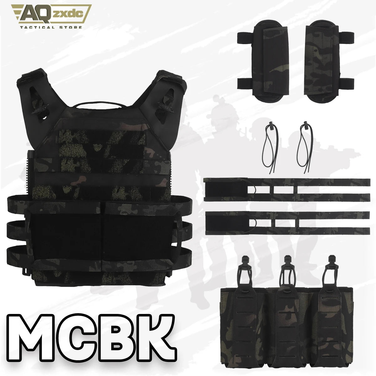Tactical JPC2.0 Vest Set with R-type JPC Vest Shoulder Pad Cover & Double-Row Waist Seal & Molle Triple Elastic Functional Bag