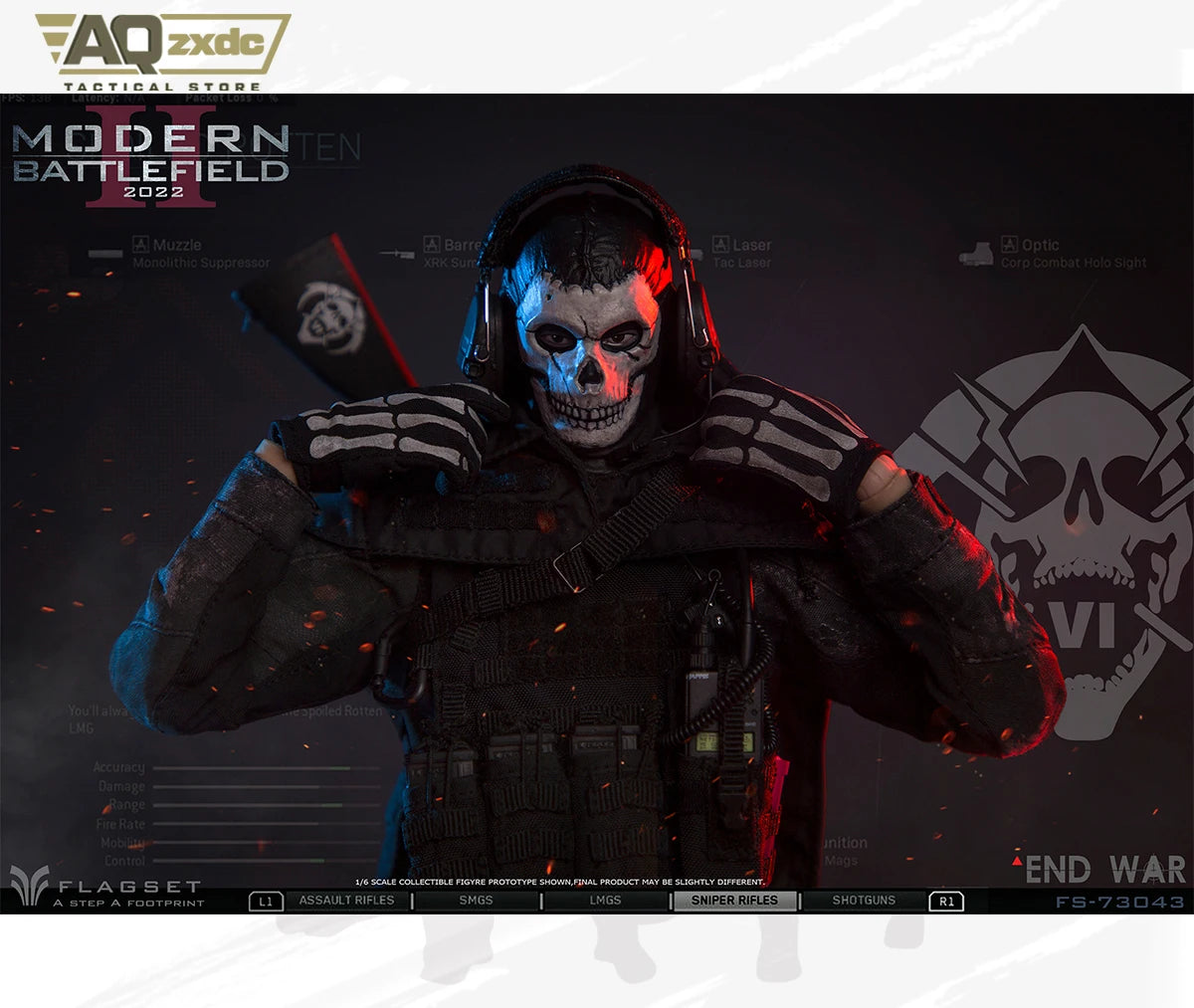 AQzxdc Cod 1/6 Action Figure Soldier Model Doomsday War END WAR Death Ghost - End War Reaper Squad Ghost 2 Death Model