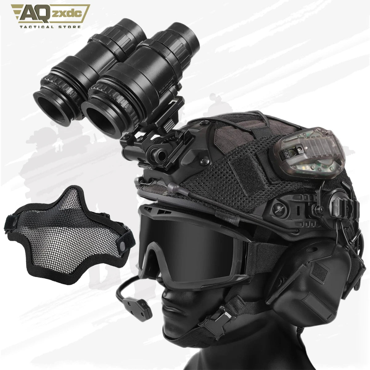 AQzxdc Tactical Helmet with Headset,Adjustable Helmet with Helmet Cover and Fcae Mask for Cosplay Military Tactical Airsoft Gear