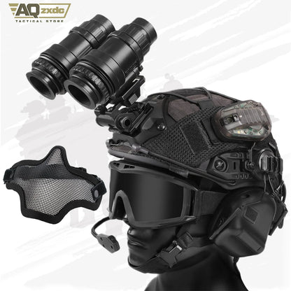 AQzxdc Tactical Helmet with Headset,Adjustable Helmet with Helmet Cover and Fcae Mask for Cosplay Military Tactical Airsoft Gear