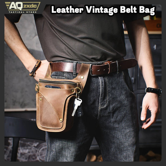 Men's Leather Vintage Belt Bag Multipurpose Tactical Waist Pack Outdoor Travel Motorcycle Bicycle Riding Drop Leg Bag Bum Pack
