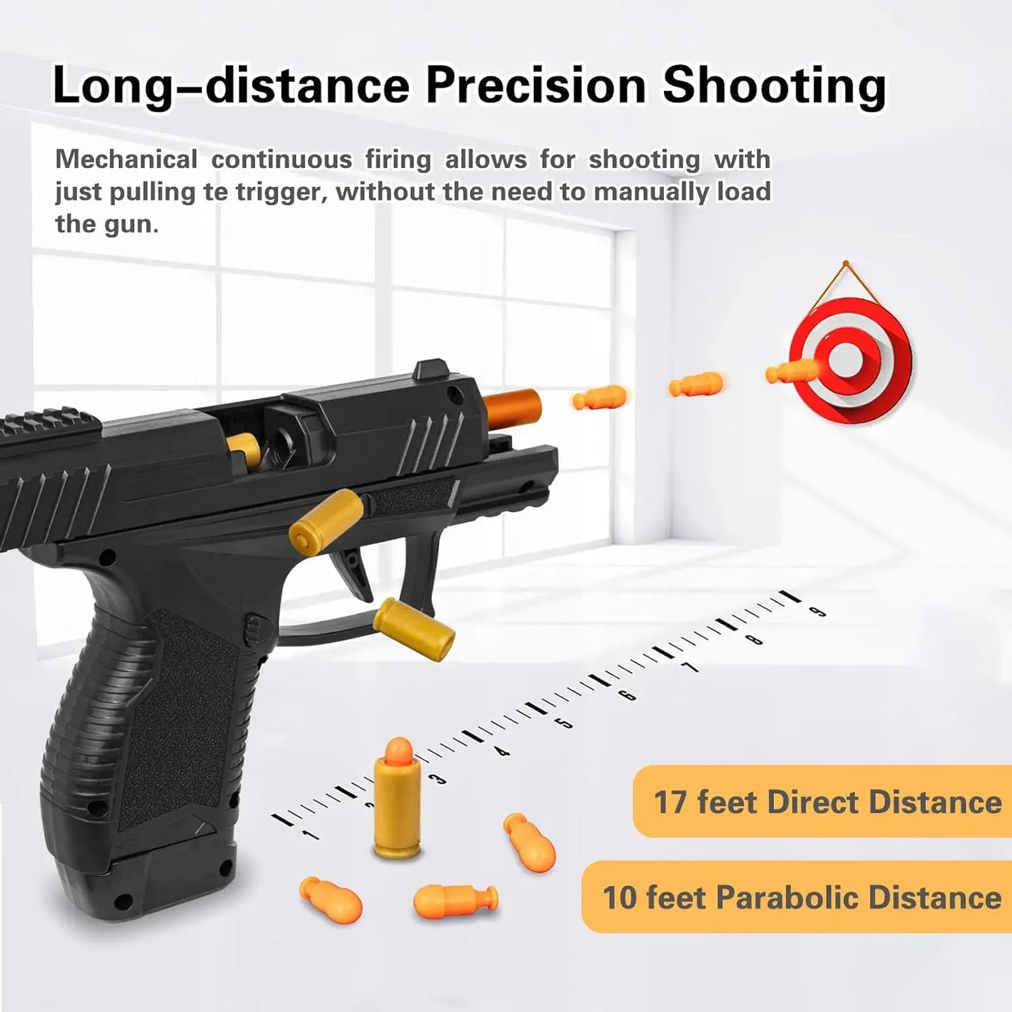 Empty Hanging Shell Ejecting Mini Toy Gun Soft Bullet Blaster with Scope Toy Black Pistol for Kids Boys Girls Gift