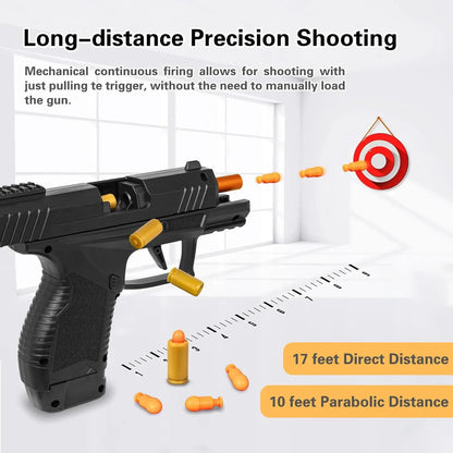 Empty Hanging Shell Ejecting Mini Toy Gun Soft Bullet Blaster with Scope Toy Black Pistol for Kids Boys Girls Gift