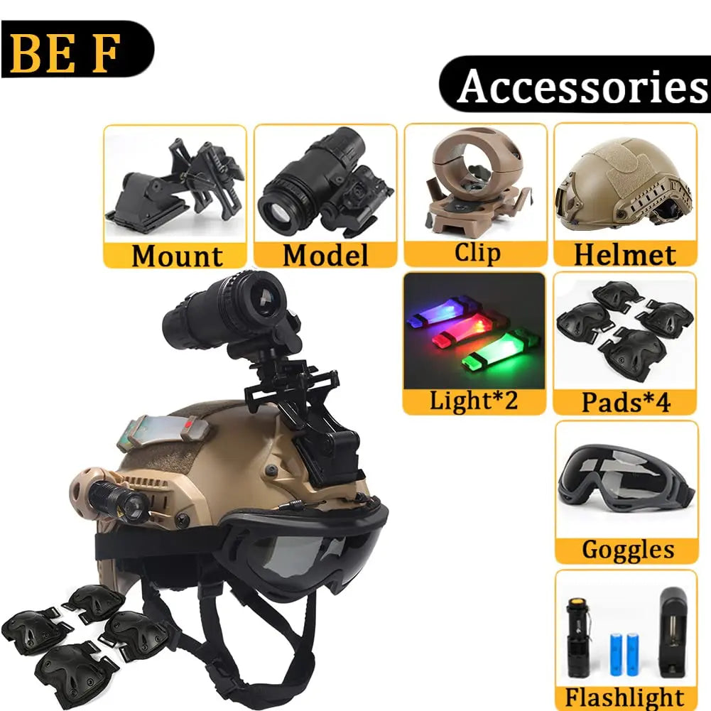 FAST Helmet, with Goggles, Flashlight, Flashing Lights, NVG Imitations, Knee and Elbow Pads, for Outdoor Games Airsoft Paintball