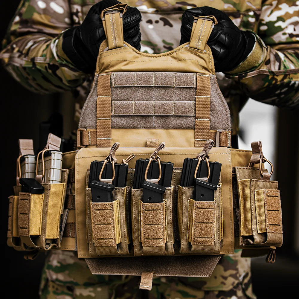 AQzxdc Tactical Triple Magazine Pouch Laser Cutting Hunting Bag Nylon Molle Mag for 5.56mm 9mm for Airsoft Paintball War Game