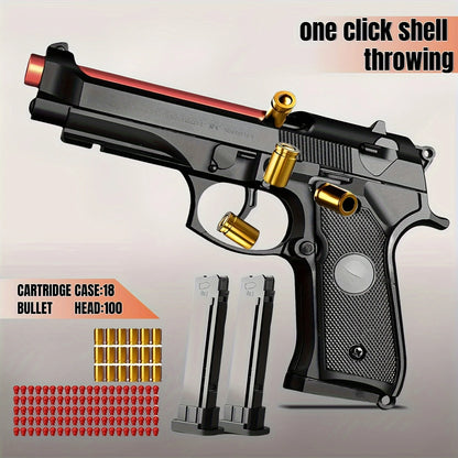 Shell Ejecting Toy Gun Mechanical M9a3 Continuous Fire Pistol Decompression Toy Empty Hanging Soft Bullet Toy Gun Gift