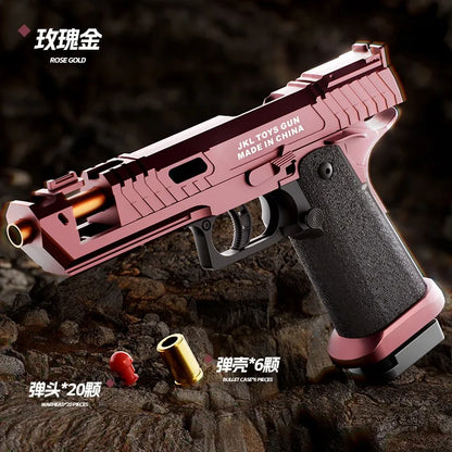 Black Gun TTI Pistol Mechanical Continuous Fire Shell Ejection Empty Hanging Soft Bullet Blaster Toy Gun Gift